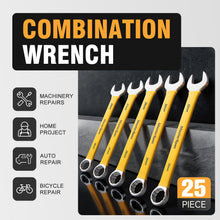 Load image into Gallery viewer, MasterSpec 25pcs Combination Spanner Set - Open Box End Wrench 6mm - 32mm Size, 15 Degree Offset Angle for Automotive Repair Furniture Assembly