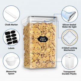 Stelive 4-Piece 6.5L Food Storage Containers Airtight Pantry Storage Containers Organiser Plastic Food Canisters Plastic Canisters w/ Labels & Pen