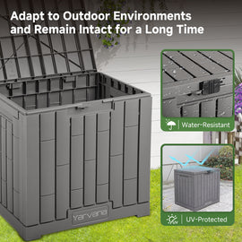 Yarvana Indoor/Outdoor Storage Box 30 Gal/113L with Lockable Lid Ottoman Chair Seat for Toys, Gardening Tools, Waterproof and UV Resistant, Gray