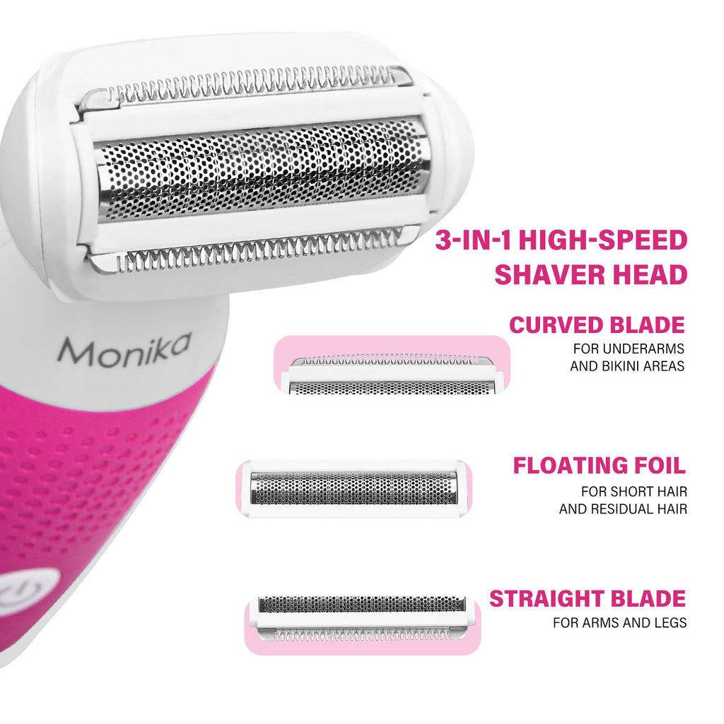 Monika 6-in-1 Electric Lady Shaver, Cordless for Woman Face/Leg/Underarm, Micro USB Portable