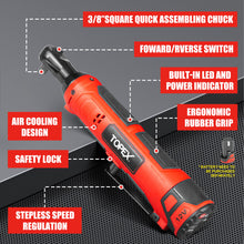 Load image into Gallery viewer, TOPEX 3/8&quot; 12V Cordless Electric Ratchet Wrench 45NM 300RPM Variable Speed &amp; LED Light Skin Only without Battery