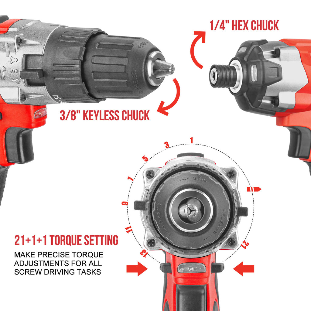 TOPEX 20V Cordless Power Tool Kit Cordless Drill Impact Driver Angle Grinder Circular Saw LED Torch w/ Tool Bag
