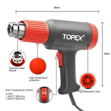 Load image into Gallery viewer, TOPEX Heat Gun Hot Air Heating Tool Kit Dual Speed w/ 5 Accessories Storage Case