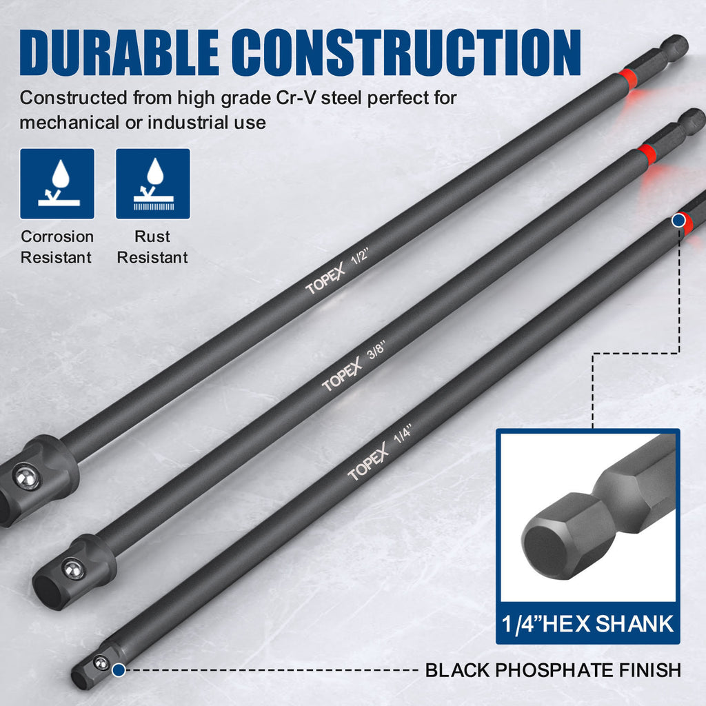 TOPEX 13-piece 1/4" Impact Socket Adapter Set Socket Bit Adapters Extension Bar Set