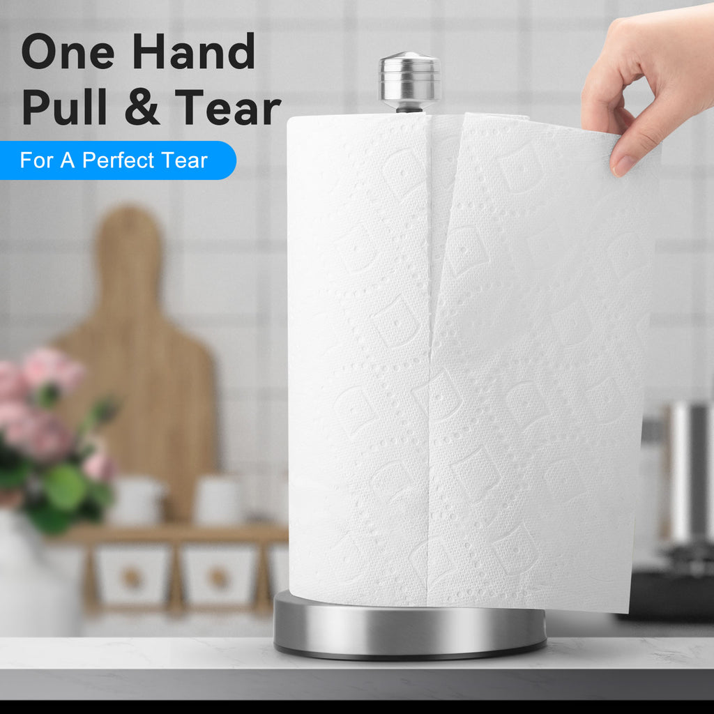 Stelive 11 Inch Silver One-Handed Tear Stainless Steel Paper Towel Holder, Free-Standing Roll Holder, Paper Towel Dispenser with Suction Cups for Any Roll Size