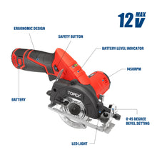 Load image into Gallery viewer, TOPEX 12V Cordless Circular Saw Lithium-Ion LED Torch w/ Battery &amp; Charger