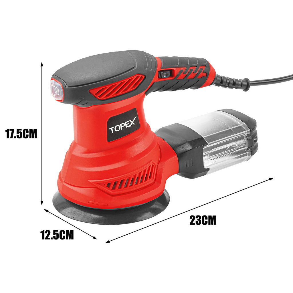 TOPEX 300W Random Orbital Sander Polisher Variable Speed +15pcs Sand Papers