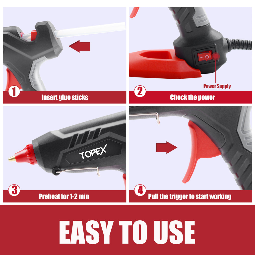 TOPEX 100w Glue Gun & 130 PCS 11mm Sticks Heavy Duty 100W Hot Melt Glue Gun Electric Heating Craft