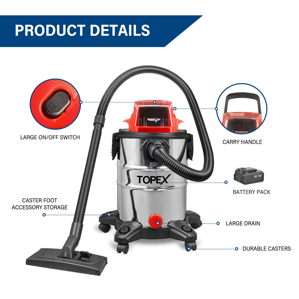 TOPEX 20V 25L Cordless Wet & Dry Vacuum Cleaner & Blower