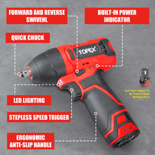 Load image into Gallery viewer, TOPEX 12V Cordless Impact Wrench with 3/8-Inch Chuck, Torque Max 120 N.m, 6 Sockets Skin Only without Battery