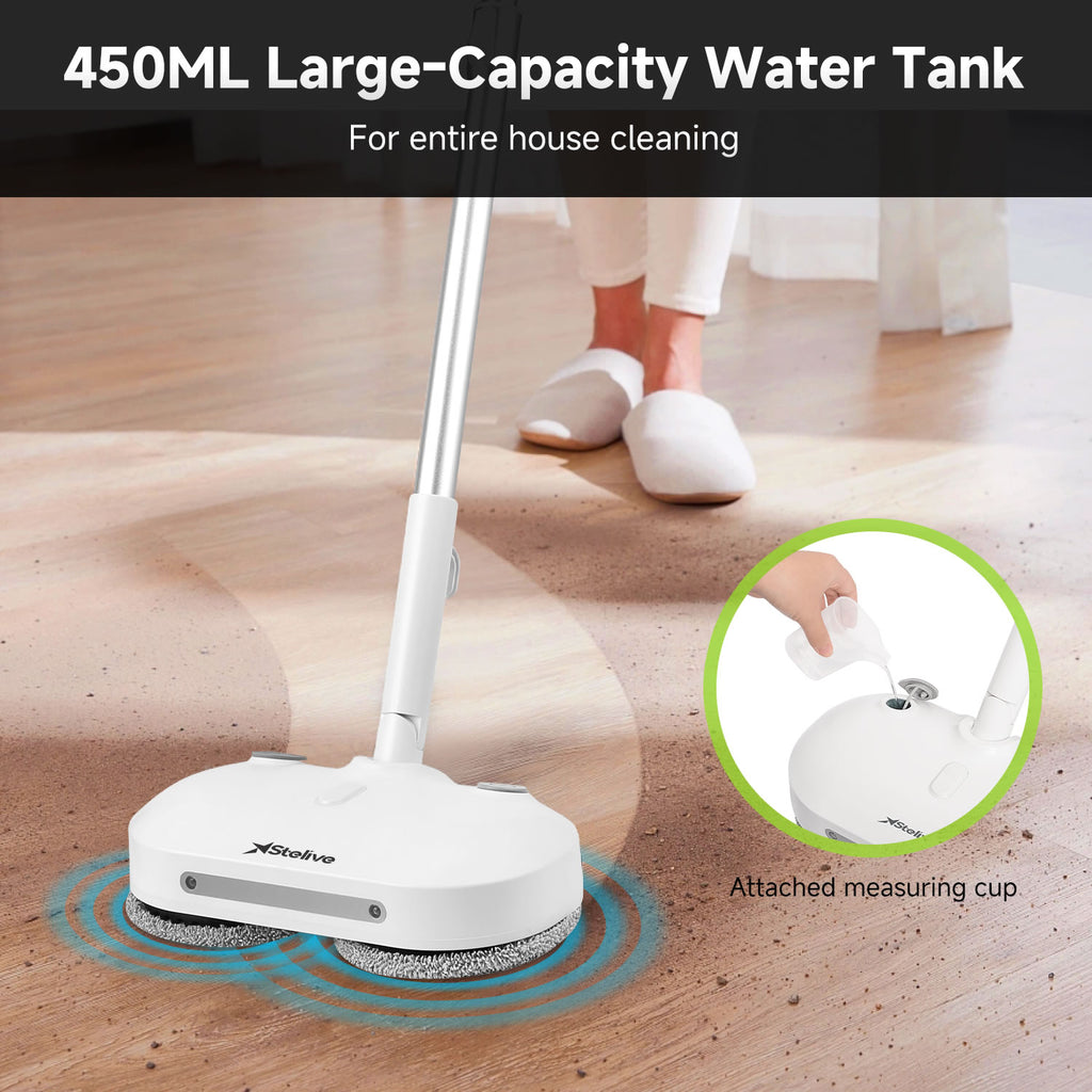 Stelive Steam & Scrub Automatic Electric Steam Mop, Hard Floor Cleaner & Steamer, Powerful Stain Remover, 4 Rotating Pads with Filling Cup, White