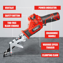 Load image into Gallery viewer, TOPEX 12V Cordless Reciprocating Saw w/  2 Saw Blades &amp; Clamping Claw  Cutting Depth 65 mm