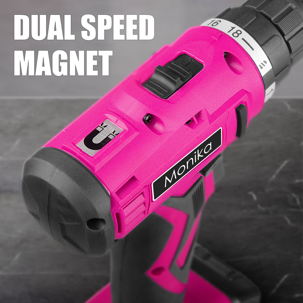 Monika Pink Power Tool Combo Set Cordless Drill Driver Rechargeable Screwdriver ELectric Cutter w/ 159PCS Household Tool Set & 20PCS Gardening Kit