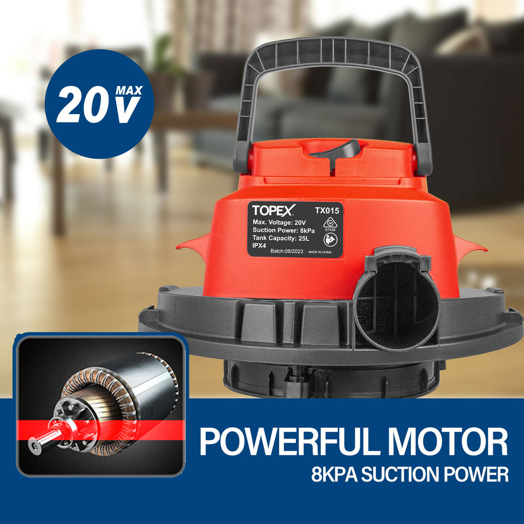 TOPEX 20V 25L Cordless Wet & Dry Vacuum Cleaner & Blower