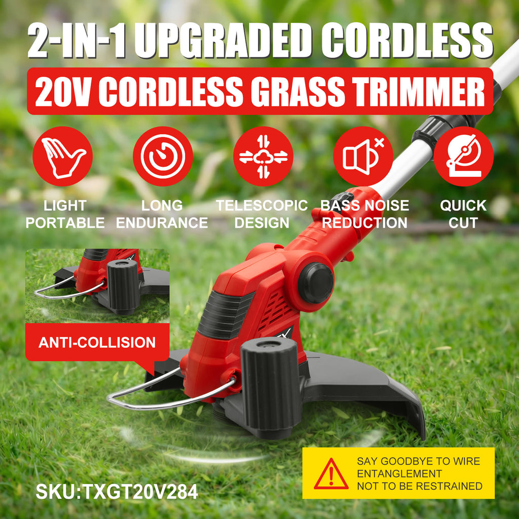 TOPEX 20V Cordless Grass Trimmer, 30cm Grass Trimmer Lawn Mover & Edger Garden Tool, Battery Powered Grass Cutter with Spool Line for Home Yard