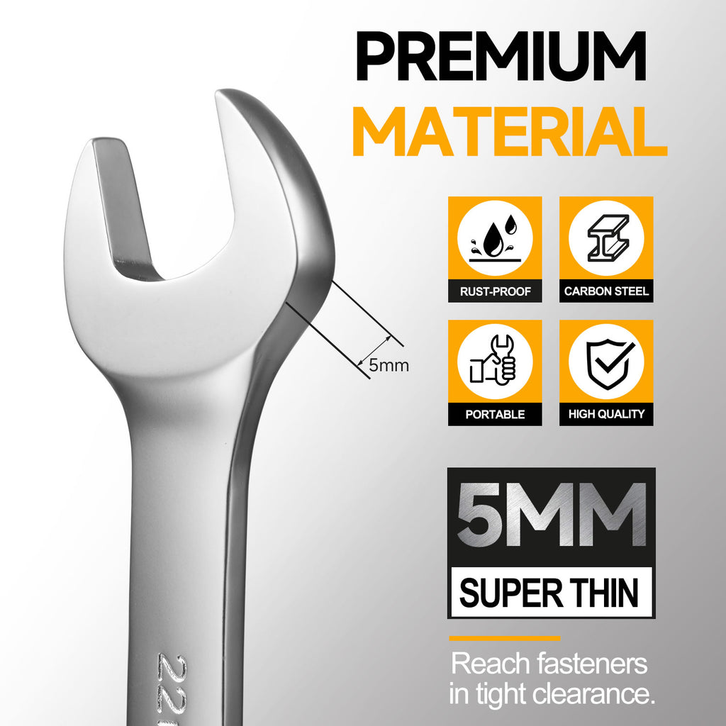 MasterSpec 30pcs Combination Spanner Set | SAE 1/4" to 1", Metric 6mm to 24mm, 15° Offset Box End & 12-Point Design for Automotive Repair Furniture Assembly