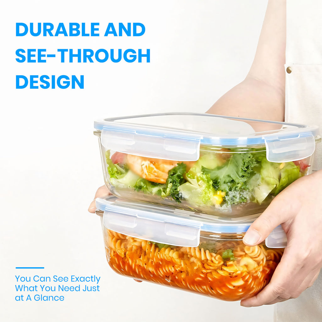 Stelive 10 PCs Glass Storage Food Containers, Glass Meal Prep Containers, Airtight Lunch Bento Boxes with Snap Locking Leakproof Lids for Microwave