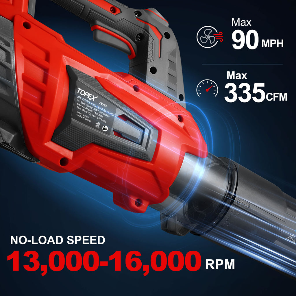 TOPEX 20V MAX Cordless Leaf Blower with 2-Speed Selection, 16,000 RPM, 144km/h Multipurpose Lightweight Leaf Blower Blow with Detachable Nozzle