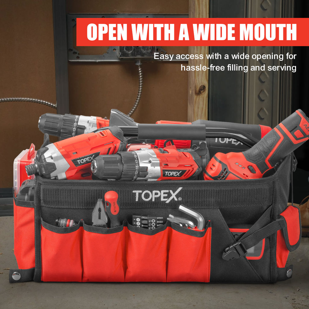 TOPEX 16-inch Tool Bag Multi-Pocket Tool Organizer with Adjustable Shoulder Strap TOPEX 16-inch Tool Bag Multi-Pocket Tool Organizer with Adjustable Shoulder Strap