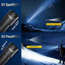 Load image into Gallery viewer, TOPEX 2 Pack LED Torch Rechargeable, 800 Lumens, 600M Super Bright Adjustable Focus Flashlight, 9 Lighting Modes, Waterproof Torch for Camping, Outdoor