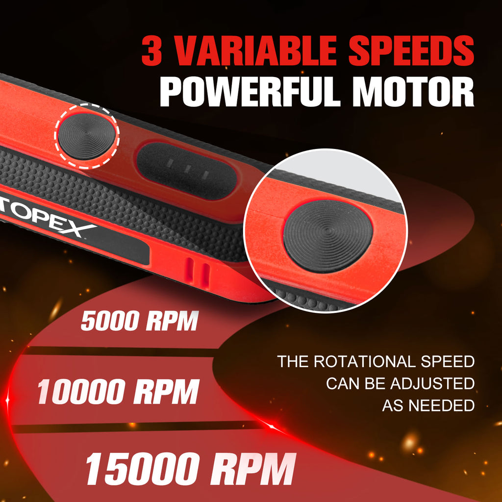 TOPEX 4V  MAX Cordless Mini Grinder, 3-Speed Electric Rotary Tool & Engraving Pen with 31 Accessories