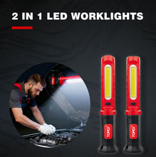 Load image into Gallery viewer, TOPEX 2 Pack Rechargeable Work Light, 2000 Lumens Magnetic LED Work Light with Hooks, 360° Rotation 3 Modes Light &amp; 1/4" Thread for Car Repair