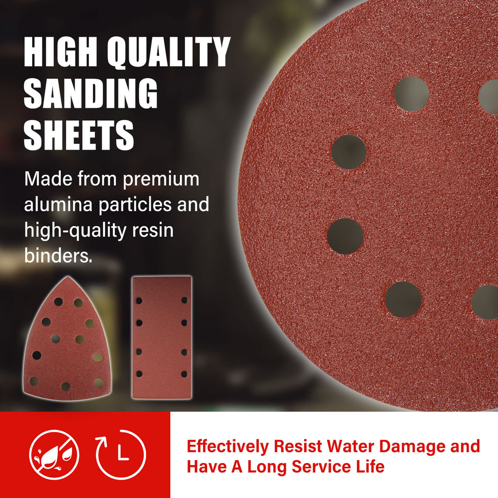 TOPEX Sanding Sheets Set 220Pack Oxide Sandpaper Sanding Paper Pads Abrasive Sheet Hook&Loop Mixed Grits Coarse Accessories for TOPEX Sanders