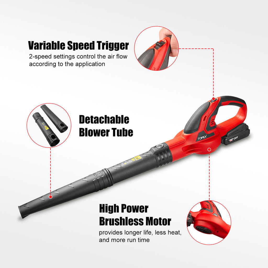 TOPEX 20V MAX Cordless Leaf Blower 1.5Ah Battery 200km/h