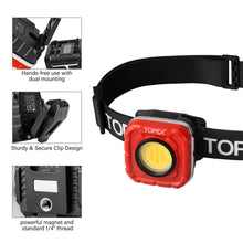 Load image into Gallery viewer, TOPEX 2 Pack 1000 Lumens Magnetic Base Rechargeable Work Light with 7 Light Modes &amp; 10 Hours Runtime, IP64 Waterproof &amp; Headlight, Detachable Head Lamp