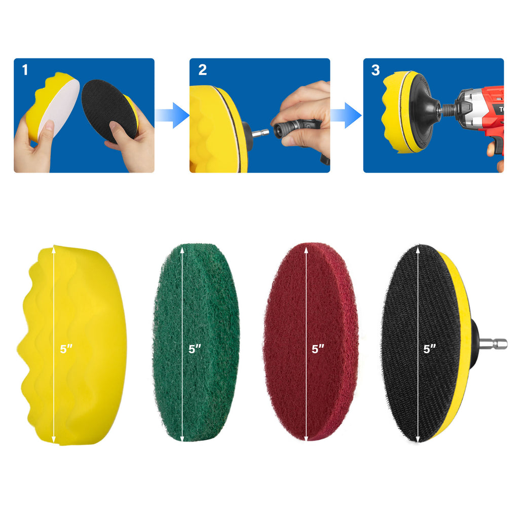 TOPEX 14-Piece Drill Brush Attachment Kit, 2-in-1 Clean & Polish Power Scrubber Set for  Effortless Scrubbing