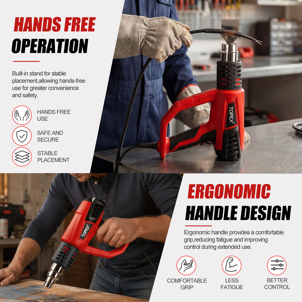 TOPEX Heat Gun Hot Air Heating Tool Kit Dual Speed w/ 5 Accessories Storage Case