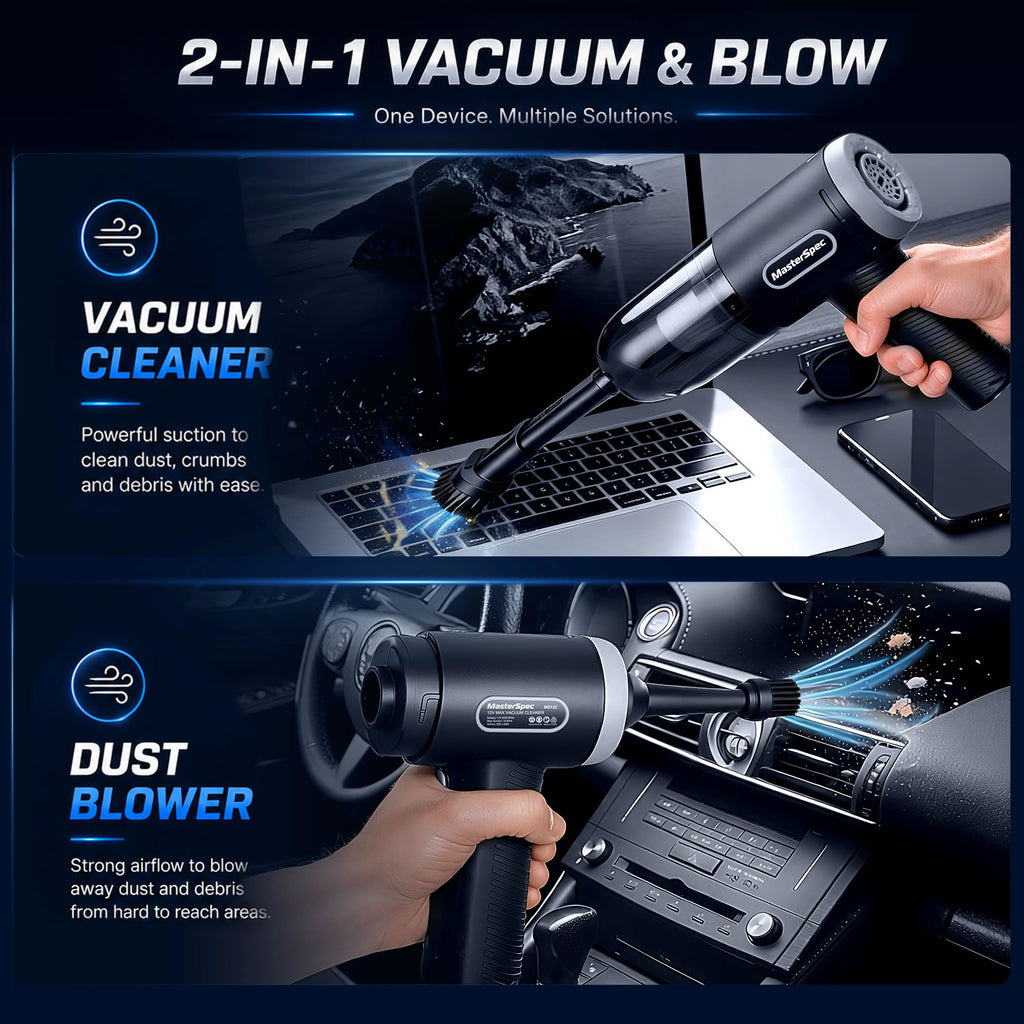 MasterSpec  12V MAX Cordless Vacuum Cleaner, 2-in-1 Vacuum & Blower, 18000Pa Suction, 2-Speed Lightweight Handheld Vacuum for Car Home Office