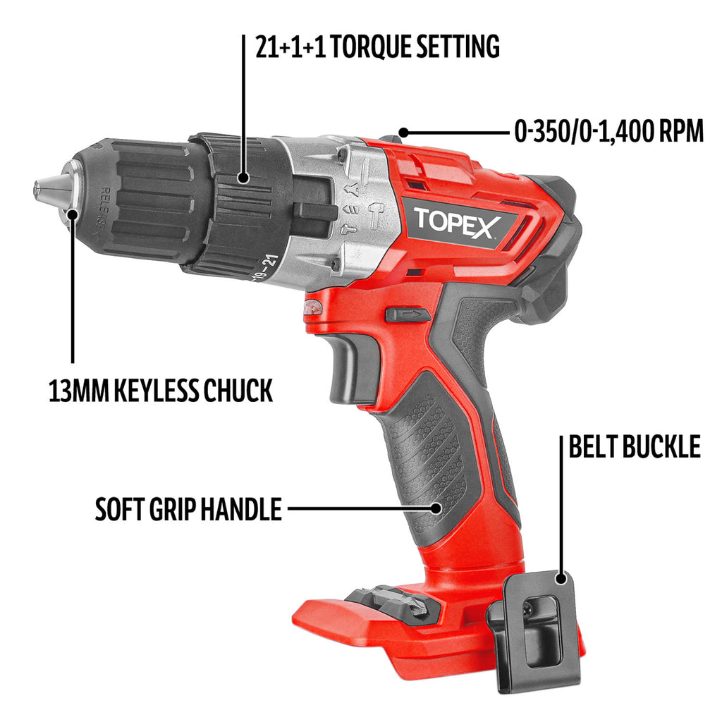 TOPEX Cordless Drill Driver Impact Hammer drill (Skin)