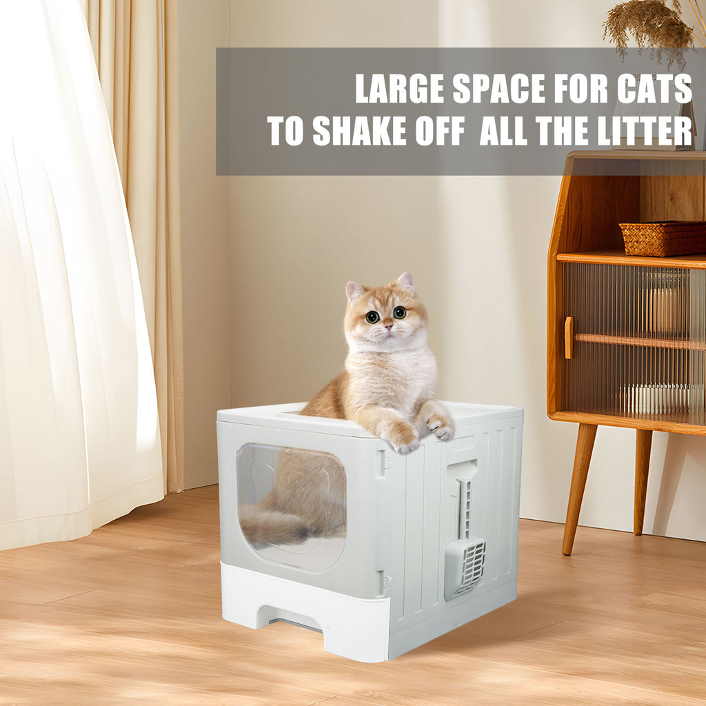 truepal Foldable Cat Litter Box/Basin Pet Toilet Anti-splashing Top Exit Cat Box With Scoop Grey
