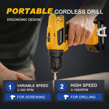 Load image into Gallery viewer, MasterSpec 20V Max Cordless Drill 30N.m 18+1+1 Torque Electric Power Drill Kit w/Li-Ion Battery Pack&amp; Screwdriver Bit Set LED Light