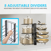 Load image into Gallery viewer, Stelive 8 Tier Dual Sided Pan Rack Pot Pan Organizer Adjustable Pan Pot Rack Pantry Organizer Holder Kitchen Pot Organizer Holder Pot Lid Organizer