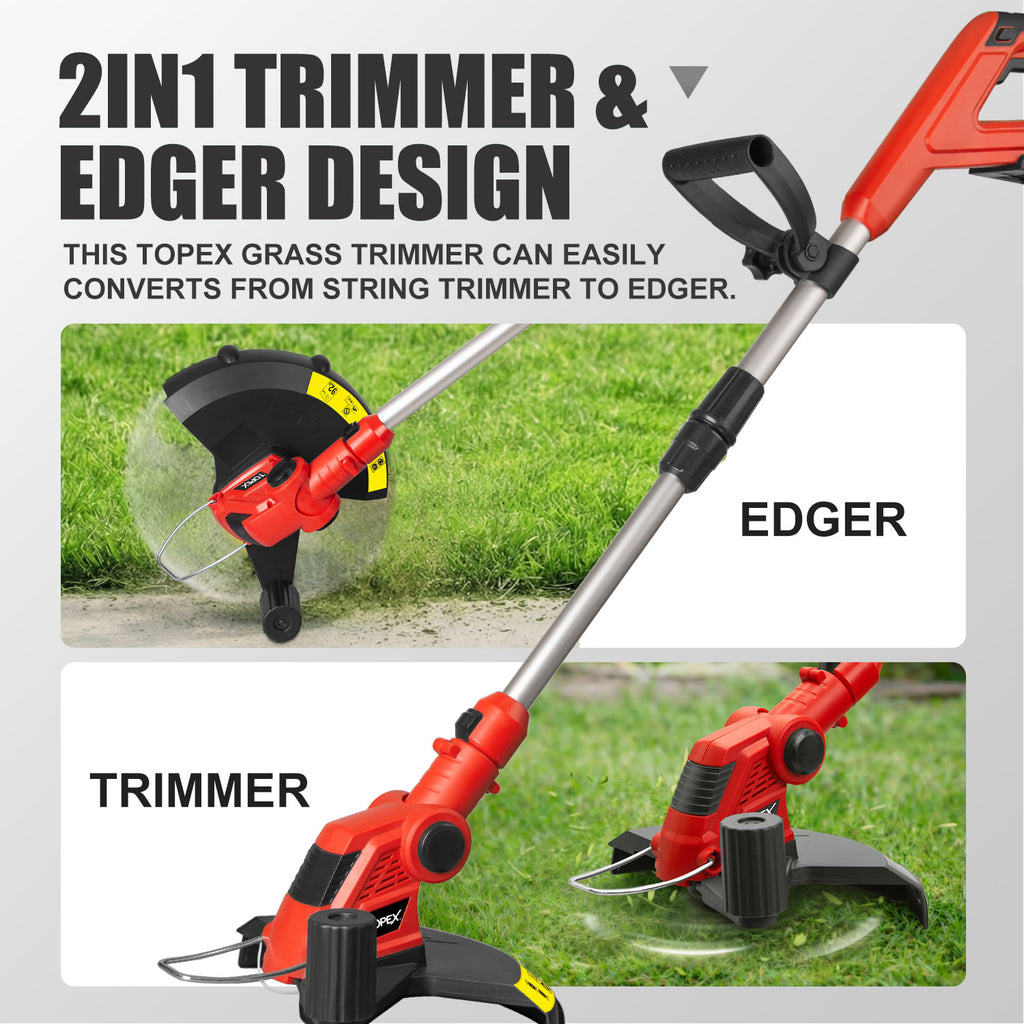 TOPEX 20V Cordless Grass Trimmer, 30cm Grass Trimmer Lawn Mover & Edger Garden Tool, Battery Powered Grass Cutter with Spool Line for Home Yard