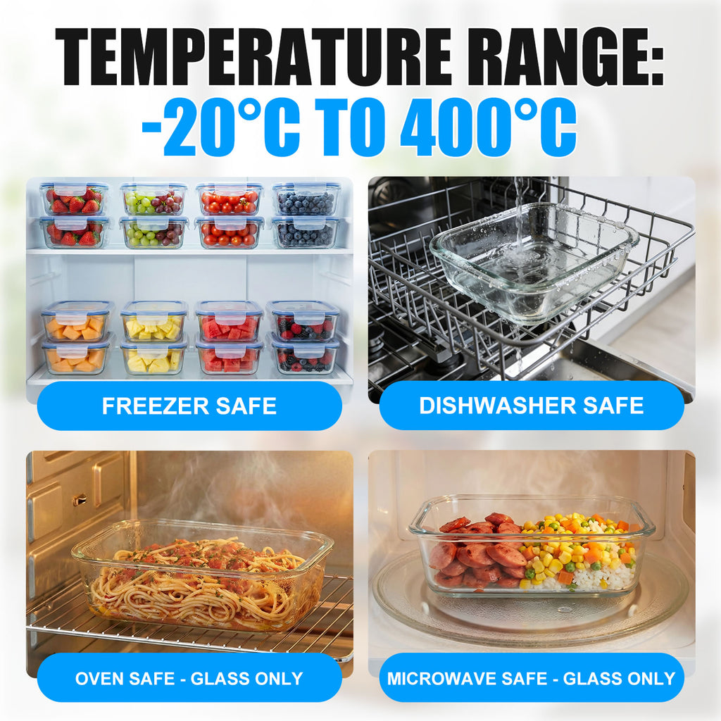 Stelive 10 Pack Glass Storage Food Containers, Glass Meal Prep Containers, Airtight Lunch Bento Boxes with Snap Locking Leakproof Lids, Reusable for Microwave