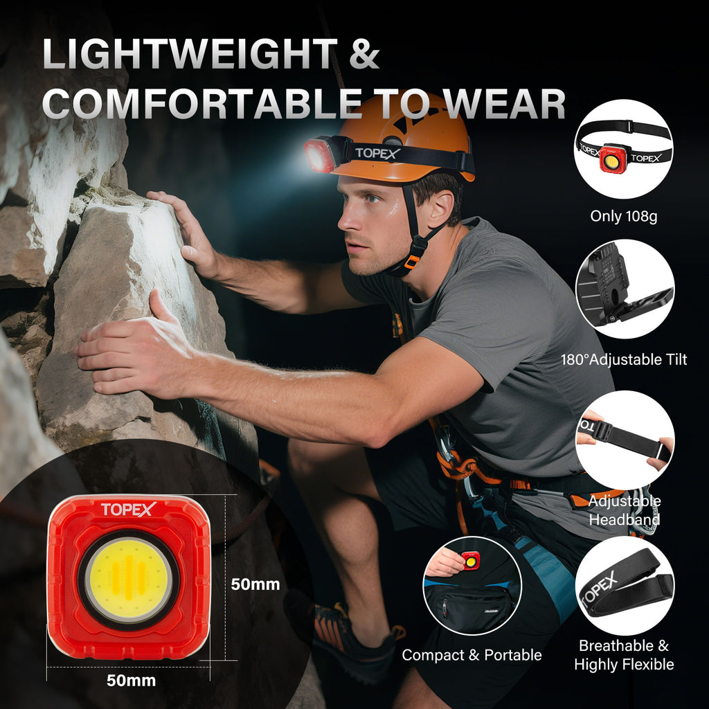 TOPEX 2 Pack 1000 Lumens Magnetic Base Rechargeable Work Light with 7 Light Modes & 10 Hours Runtime, IP64 Waterproof & Headlight, Detachable Head Lamp
