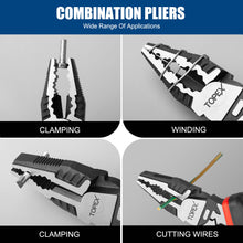 Load image into Gallery viewer, TOPEX 4 Piece Pliers Set (190 mm Diagonal Cutters, 200 mm Combination Pliers, 200 mm Long Nose Pliers, 250 mm Water Pump Pliers) for Demanding Tasks &amp; Home Use