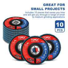 Load image into Gallery viewer, TOPEX 125mm Zirconia Flap Disc, 40/60/80/120 Grit, 10Pack