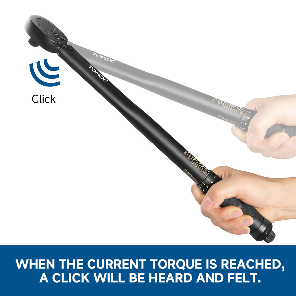 TOPEX 1/2" Torque Wrench, 20-220 Nm / 14.7-162.2 ft-lb, Dual Scale, Heavy Duty for Automotive & Mechanical Use
