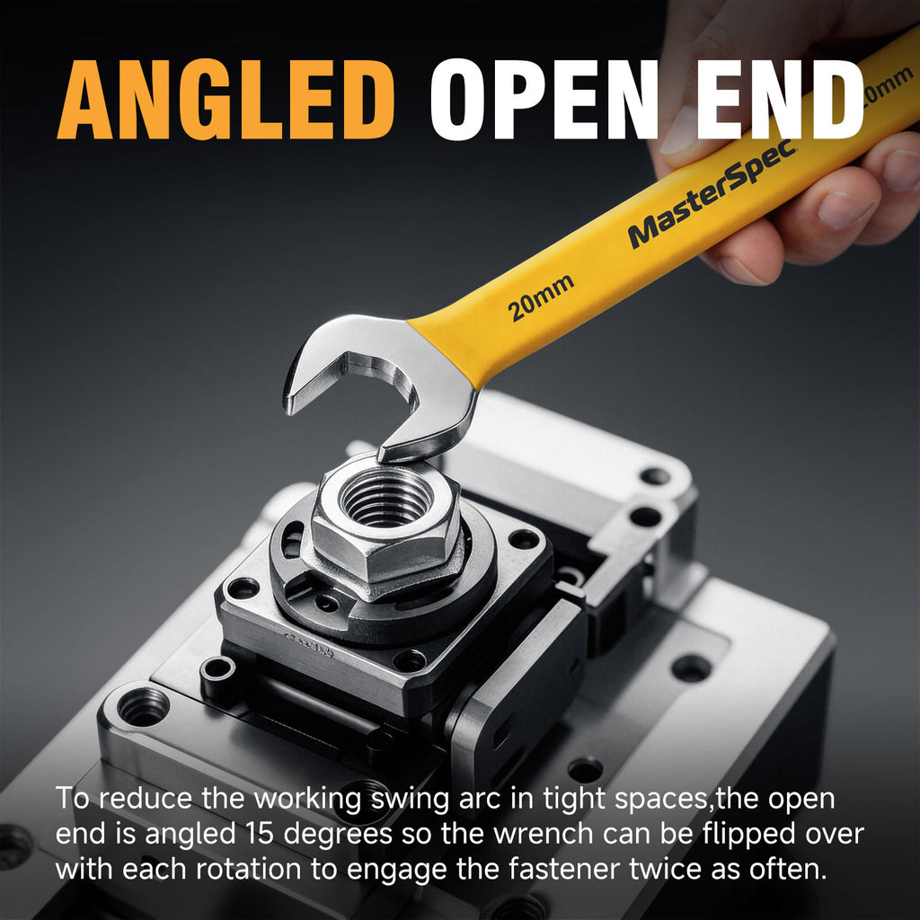 MasterSpec 25pcs Combination Spanner Set - Open Box End Wrench 6mm - 32mm Size, 15 Degree Offset Angle for Automotive Repair Furniture Assembly
