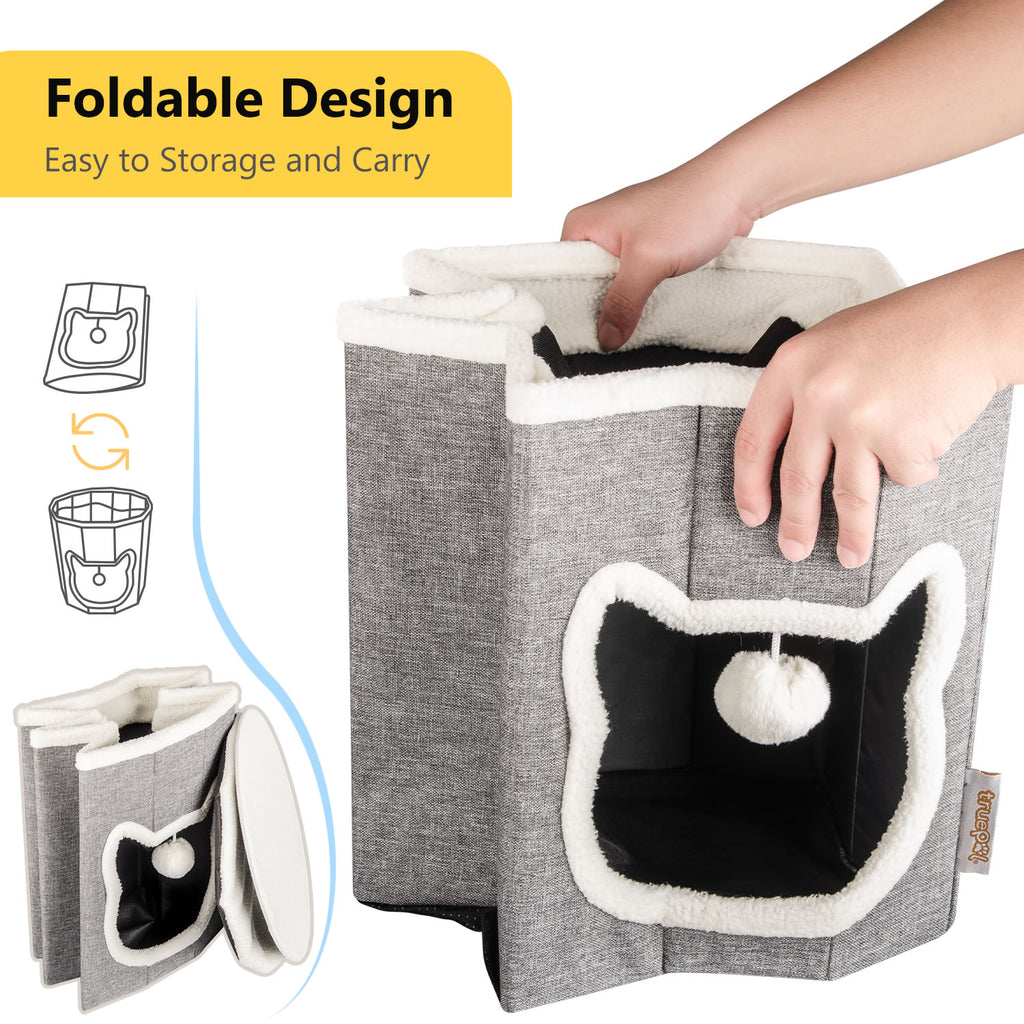 truepal Foldable Cat House Cat Cave Calming Cat Bed for Indoor Cats Washable Cat Condo with Hanging Toy Anti-tip Reinforced Design Suitable for Cats & Kittens