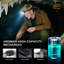 Load image into Gallery viewer, TOPEX Rechargeable Headlamp with 7 Light Modes &amp; 10H Runtime, IP64 Waterproof, Ergonomic Design for Camping Hiking Running Cycling Fishing