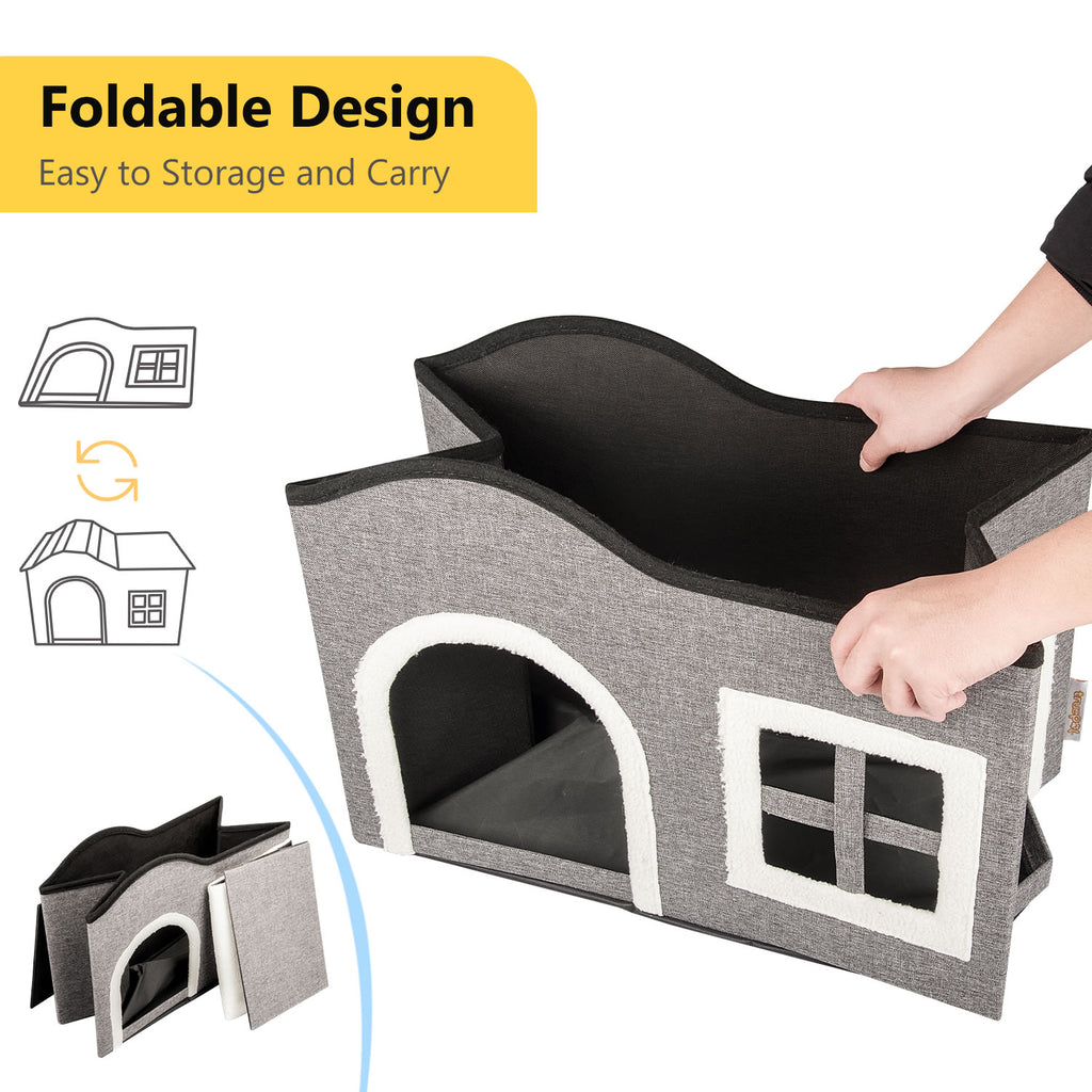 truepal Foldable Cat House Cat Cave Calming Cat Bed for Indoor Cats Washable Cat Condo with Window & Doorway Anti-tip Reinforced Design Suitable for Cats & Kittens (XL Size)