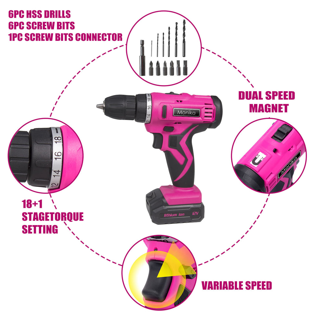 Monika Pink Tool Combo Cordless Drill Driver Electric Cutter Bottle Opener Screwdriver