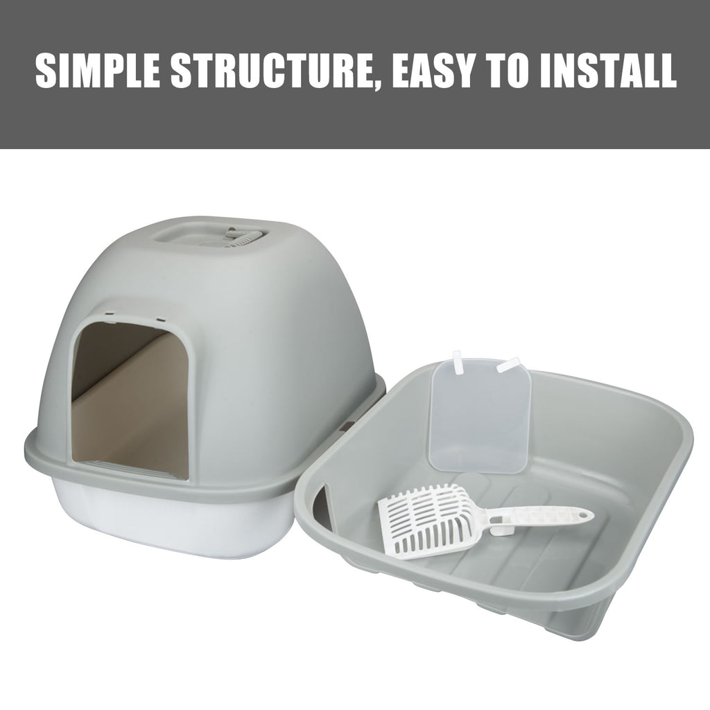 truepal Cat Litter Box Front Entry With Lid Fully Enclosed, Anti-splashing Kitty Pet Toliet Box With Scoop,532x410x406mm,Grey