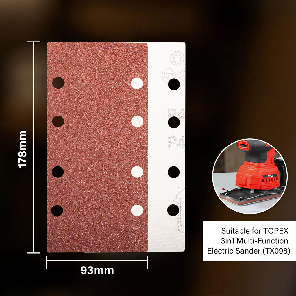 TOPEX 187x93mm sanding sheets, 10x40,60,80,100,120,240 Oxide Sandpaper Sanding Paper Pads Abrasive Sheet Hook&Loop Mixed Grits Coarse Accessories for TOPEX Sanders