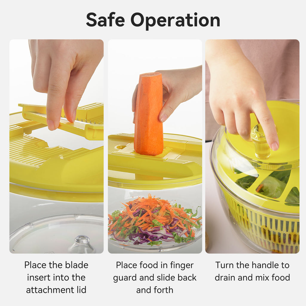 Stelive 11-IN-1 Salad Slicer Salad Spinner Vegetable Chopper Food Choppers Vegetable Slicer Fruit Cutter Food Dicer with Container Hand Guard (Yellow)